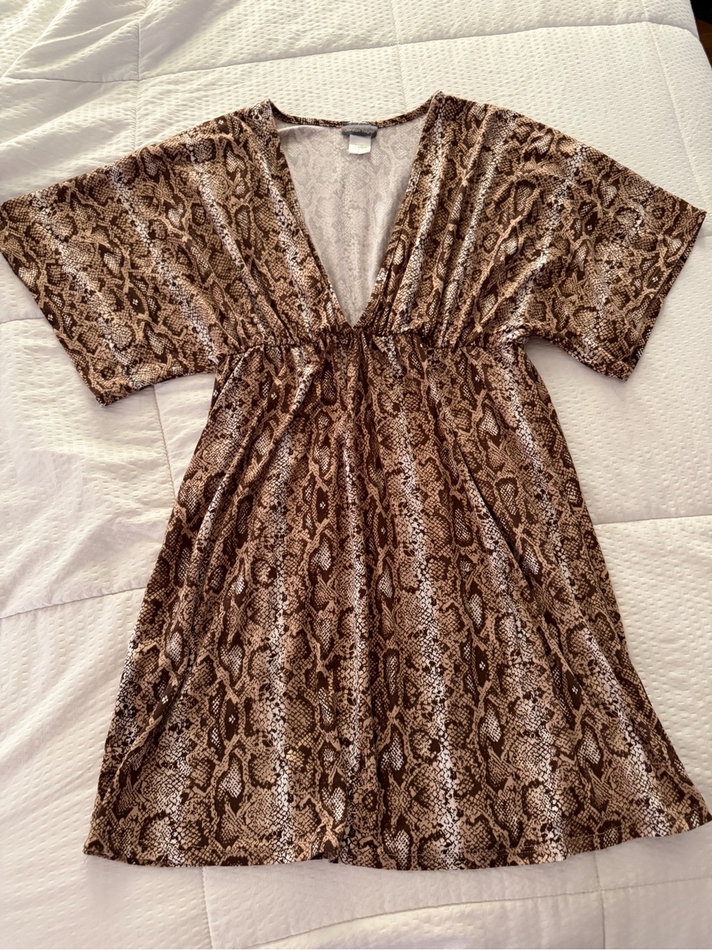 Jordan Taylor Snake-Print V-Neck Dress - Brown & Cream